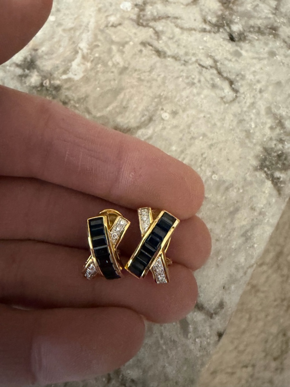 Le Vian 18k gold sapphire and diamond x style earrings